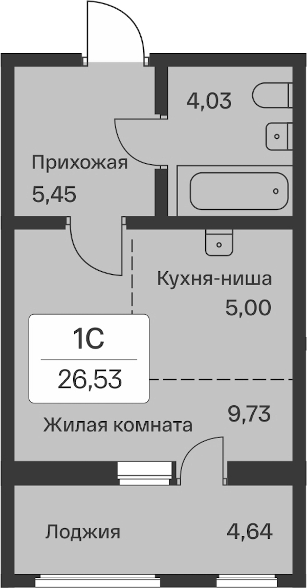 Квартира студия 26.53 м², 1/9 эт., ЖК «Расцветай в Янино»